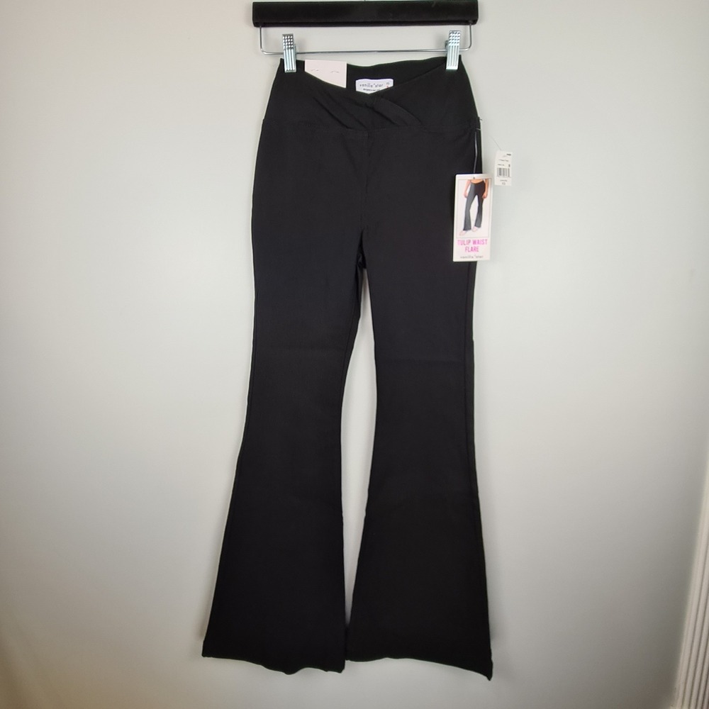 Vanilla Star‎ Juniors Tulip Waist Flare Black XS Pull On Pants Lean Flattering